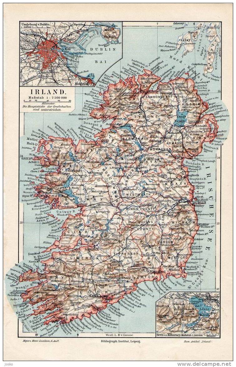 IRELAND - Irlande ( The Original Lithographic Old Map From 1904. ) La Carte Originale Lithographique Ancienne De 1904. - Geographical Maps