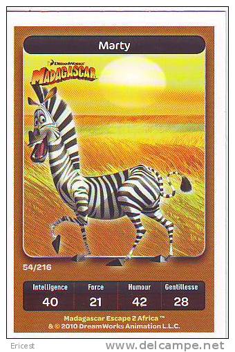 CARTE CARREFOUR DREAMWORKS MADAGASCAR MARTY 54/216 BON ETAT - Altri & Non Classificati