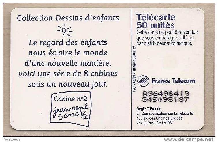 Francia - Carta Telefonica Usata: Disegni Di Bambini - La Cabina Della Mia Via - 1999