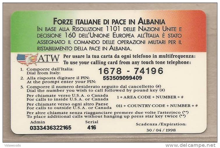 Italia - Forze Italiane Di Pace In Albania - Carta Telefonica Usata - Esercito