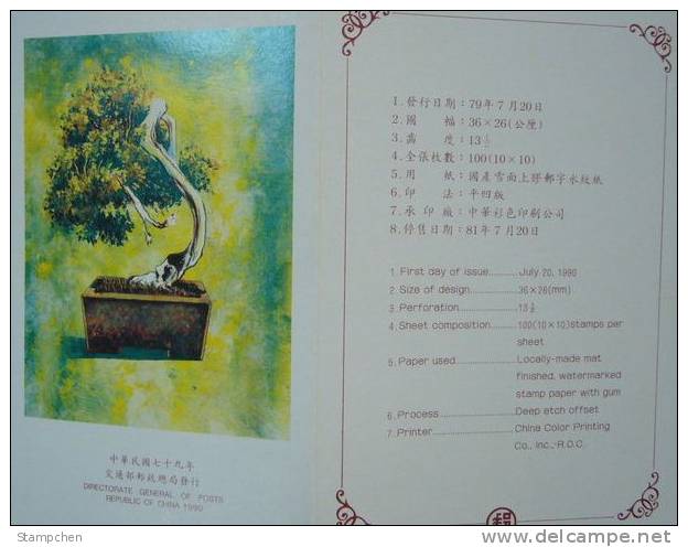 Folder Taiwan 1990 Potted Plant Stamps Bonsai Culture Tree - Neufs