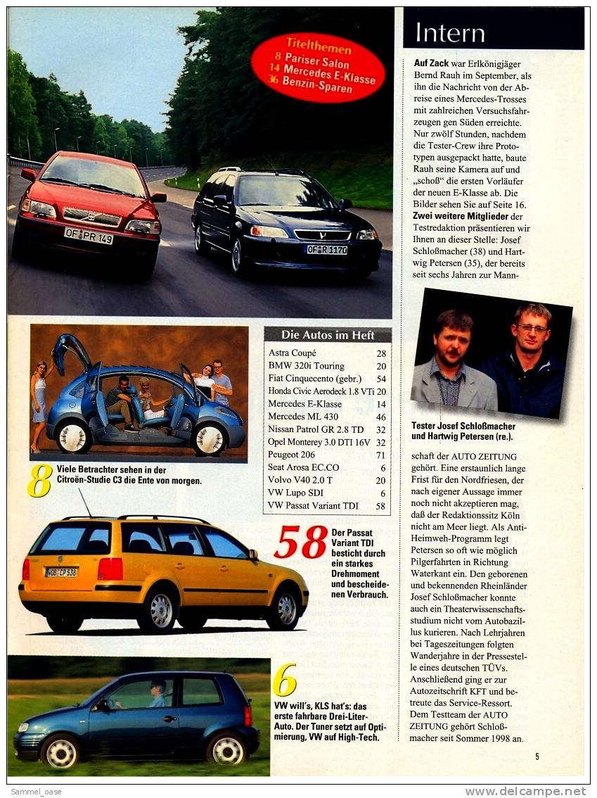 Auto  Zeitung  21/1998  Mit :  Test / Fahrberichte : Opel Astra Coupe  -  Mercedes ML 430   Usw. - Automobili & Trasporti