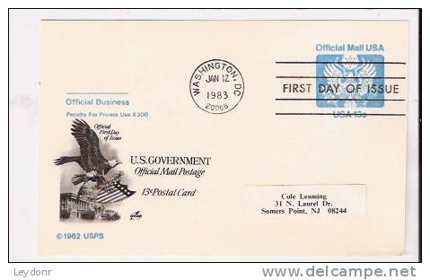 FDC Postal Card - Great Seal - Official Business - Scott # UZ2 - 1981-1990