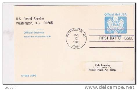 FDC Postal Card - Great Seal - Official Business - Scott # UZ2 - 1981-1990