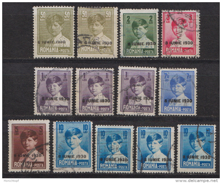 Rumänien; 1930; Michel 361/71 O; König Michael; Aufdruck 8 IUNIE 1930; 13 Stück - Used Stamps
