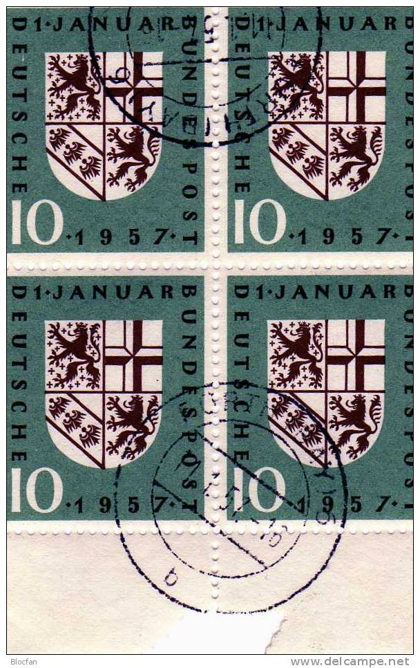 50 Jahre Saar In Der BRD Kurze 7 Im Jahr 1957 O 249 I Im 4-Block 48€ Wappen Des Saarlandes - Abarten Und Kuriositäten