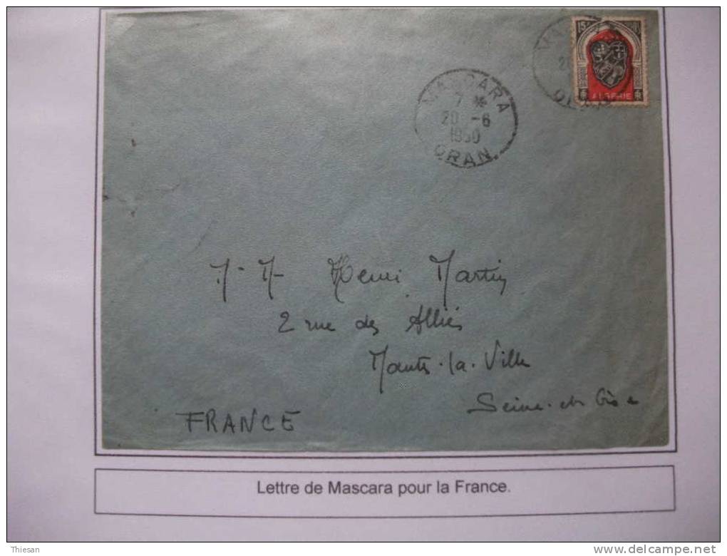 Algérie. Lettre Mascara / Oran 1950 ( Blason ) - Lettres & Documents