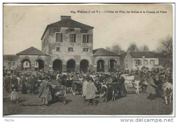N°8937 -cpa Plélan -l'hotel De Ville, Les Halles Et Le Champ De Foire- - Autres & Non Classés
