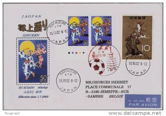 JAPON:2002:lettre Affranchie Avec Timbres:1:danseurs Souslalune.(2)+Personnage Avec éventail. - ...-1871 Prephilately