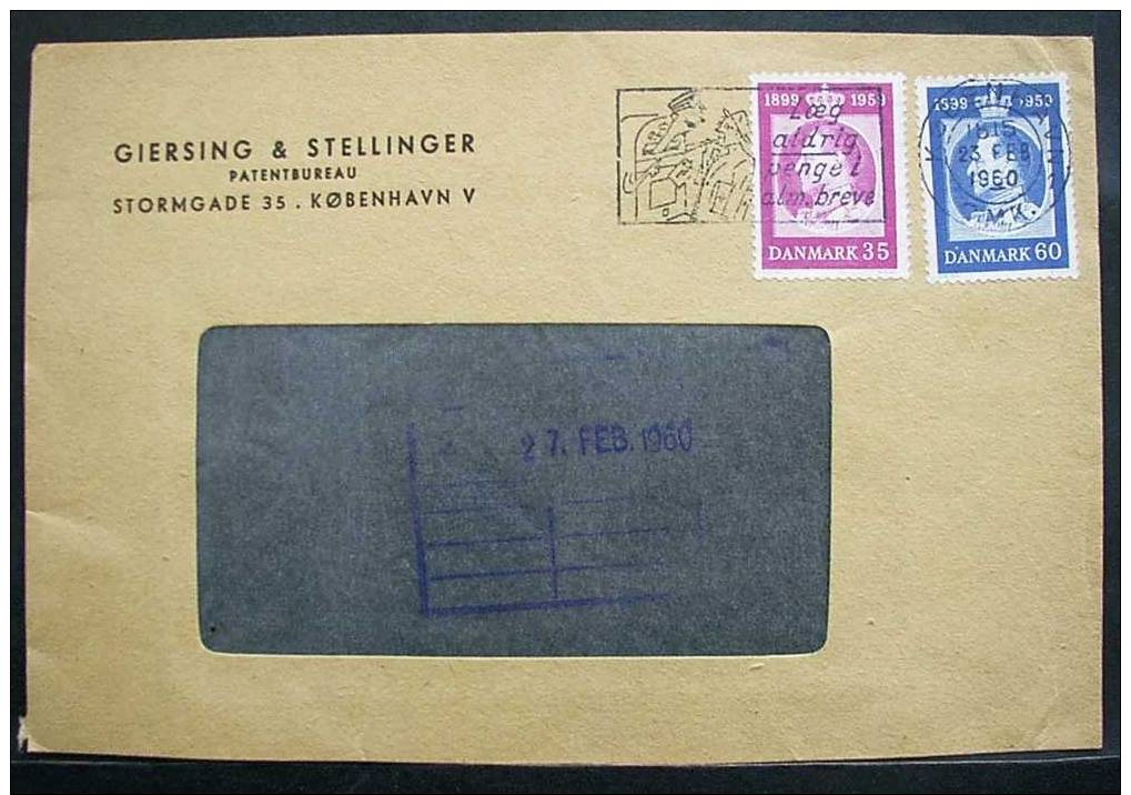Dänemark-Beleg: Briefvorderseite -KOPENHAGEN-DRESDEN (1960) Mit Mi 372+373 -Werbestpl-: Loeg- Aldrig- Pengel- Alm. Breve - Briefe U. Dokumente