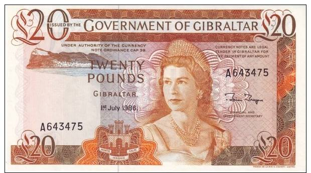 GIBRALTAR 20 Pounds 1986 ~ UNC - Pick 23 - Gibilterra