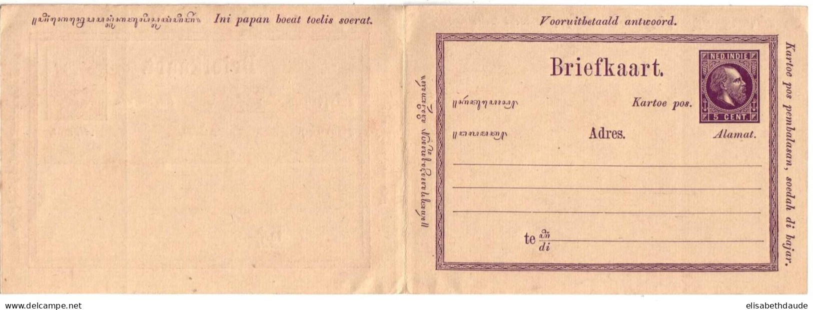 NEDERLANDISCH-INDIË  - CARTE POSTALE ENTIER Avec REPONSE - NON VOYAGE - Indes Néerlandaises