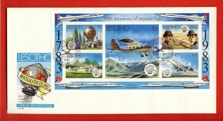 LESOTHO 1983 FDC Mint Aviation Bi-Centenary  Block 18 424-427 - Lesotho (1966-...)