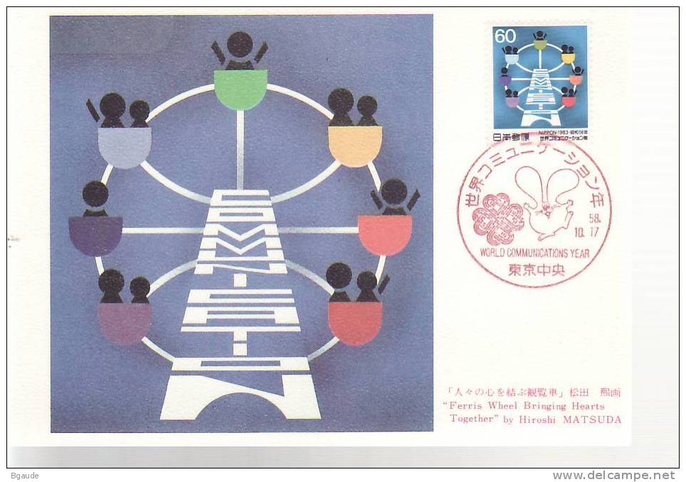 JAPON CARTE MAXIMUM NUM.YVERT  1465 ANNEE MONDIALE DES COMMUNICATIONS - Cartes-maximum