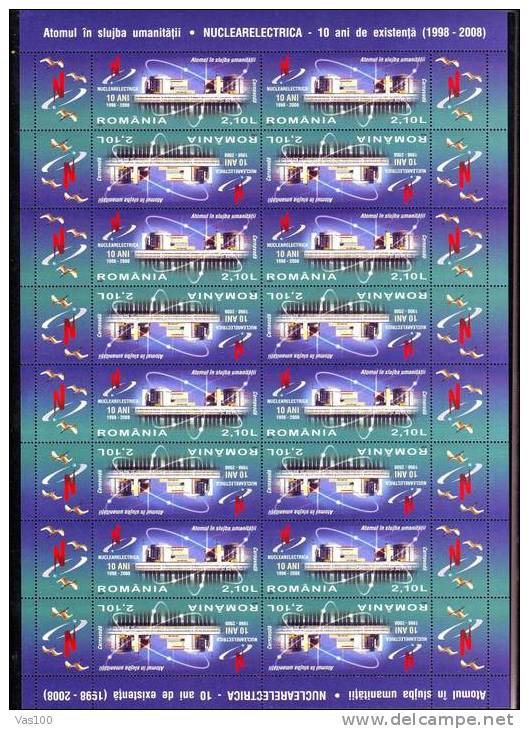Romania Energy Nuclear Atom 21.10.2008 ANNINERSARY Cernavoda MINISHEET 16 STAMPS,MNH, + LABEL+TETE-BECHE! . - Full Sheets & Multiples