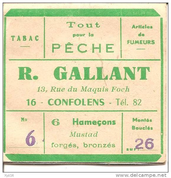Pochette D´hameçons R GALLANT A CONFOLENS - Pêche