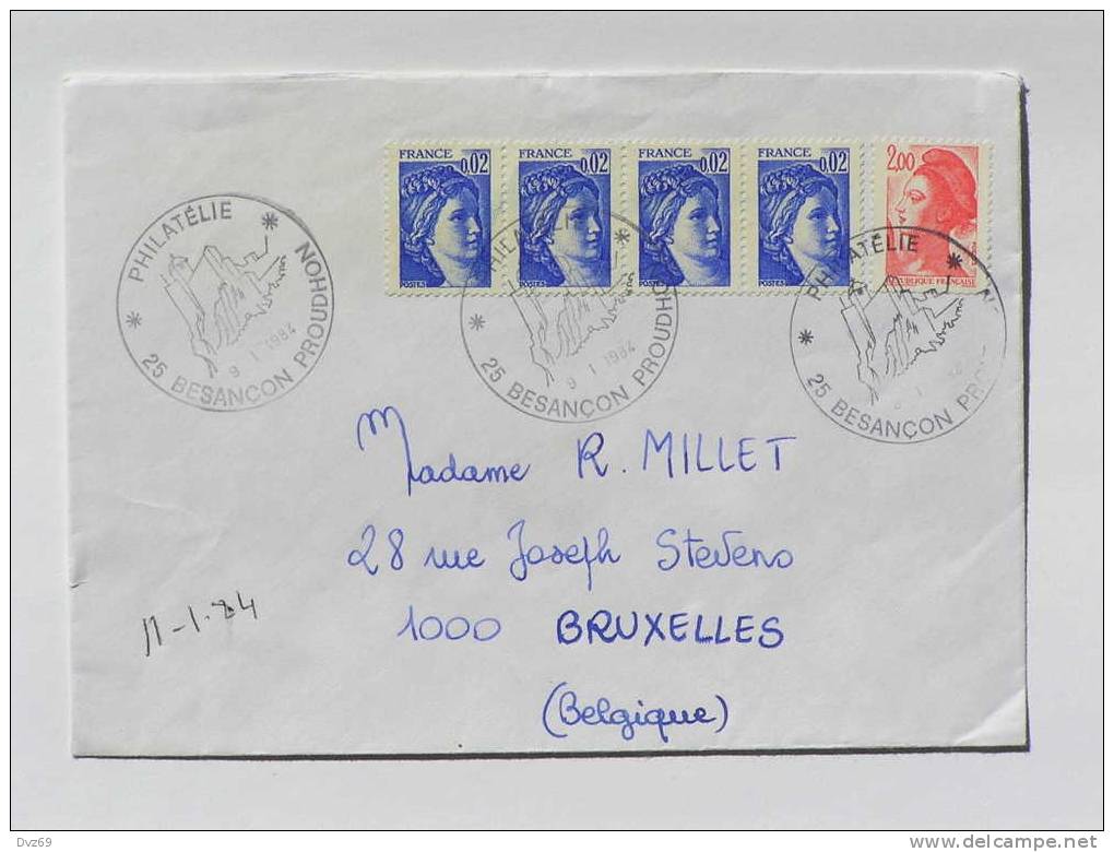 Tp 2,00 F  Rouge "liberté De Gandon" + Bande De 4x 2c Bleu " Sabine De Gandon" Sur Lettre Circulée En1984 - Briefe U. Dokumente