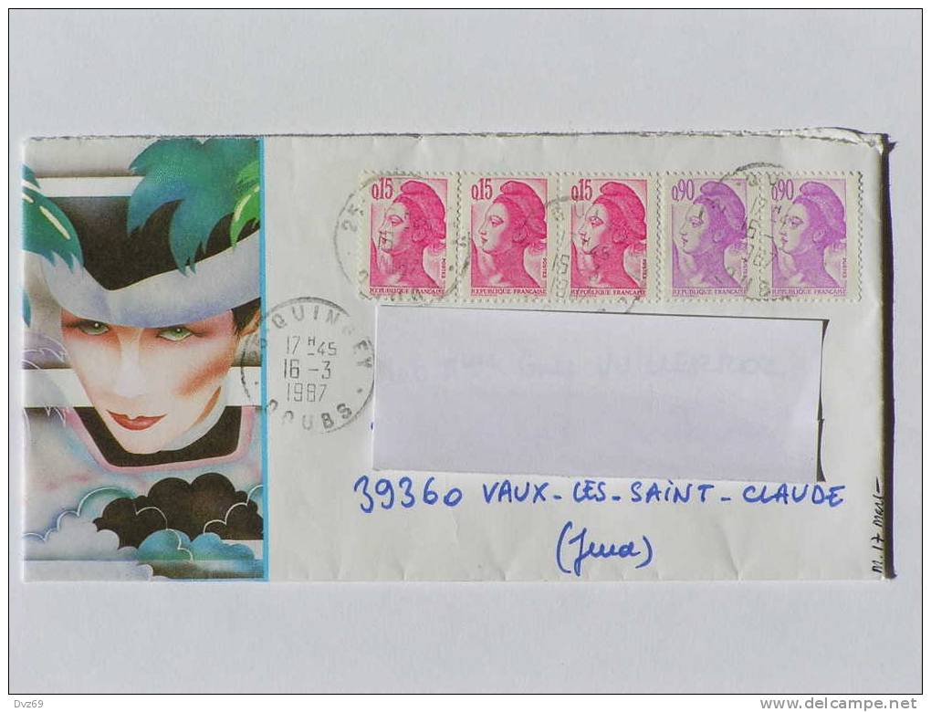 N° 2247 & N° 2185 , Liberté De Gandon, Paire De 0,90 Rose + 3x Le 0,15 Rose, Sur Lettre Circulée - Storia Postale