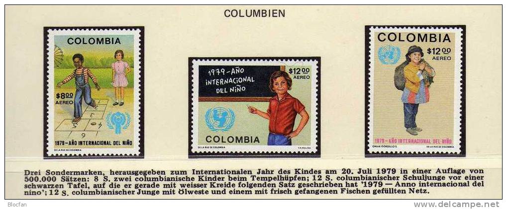 Kinder Zeichnungen  Chile 913/5, Kolumbien 1390/2, Italien 1679/1 ** 7€ UNO Jahr Des Kindes, UNICEF - Symbol - Colombia