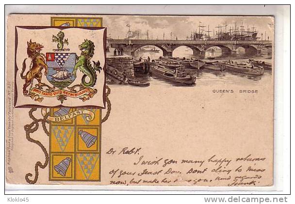 ANGLETERRE - BELFAST - QUEEN´S BRIDGE - Ecusson : Lion Hypocampe PRO TANTO QUID RETRIBUAMUS - Bateaux - Antrim