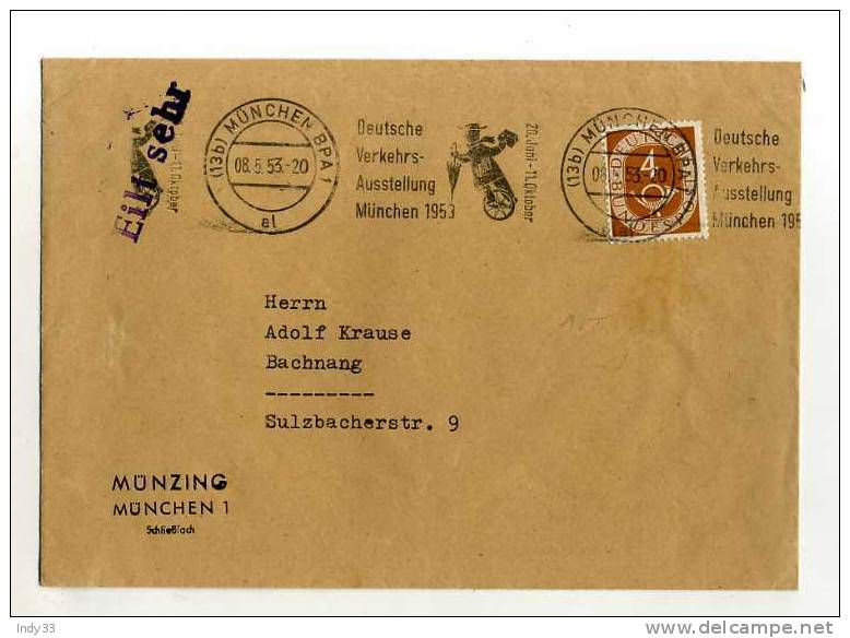 - ALLEMAGNE . RFA AFFRANCHISSEMENT SIMPLE SUR ENVELOPPE DE 1953 - Lettres & Documents