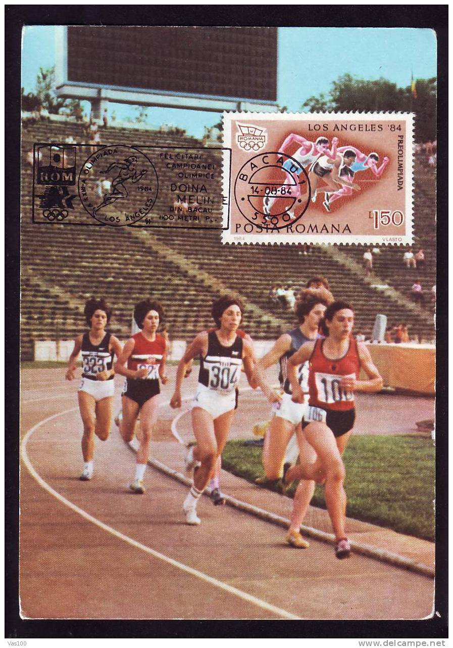 ROMANIA 1984 Very Rare Maximum Card With Athletic Athletisme OLYMPIC GAMES  LOS ANGELES 1984. - Athlétisme