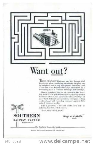 Southern Railway System Washington DC Advert 1954 - Chemin De Fer