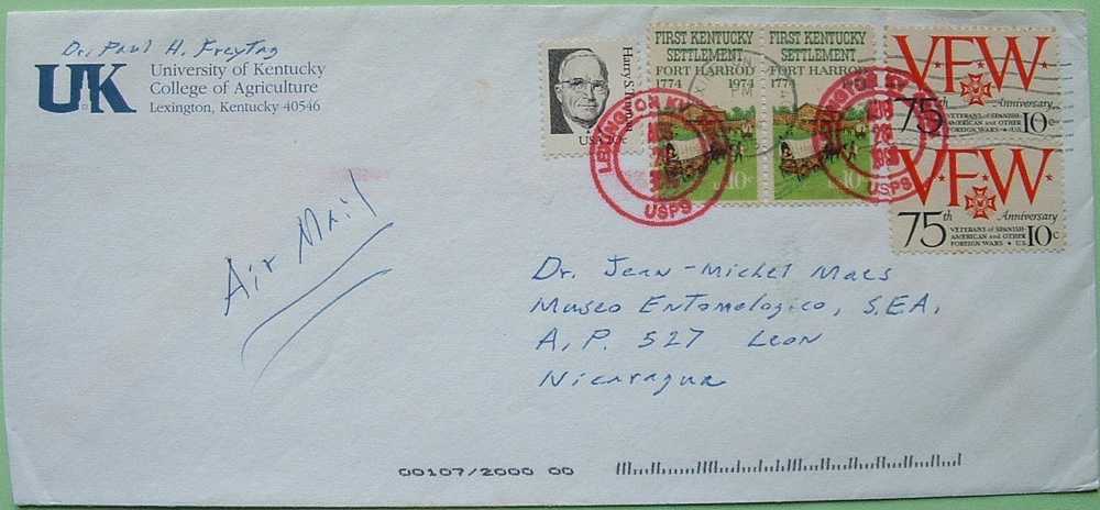 USA 1996 Cover To Nicaragua - VFW - First Kentucky Settlement Horse Charriot - Harry Truman - Red Cancels - Briefe U. Dokumente