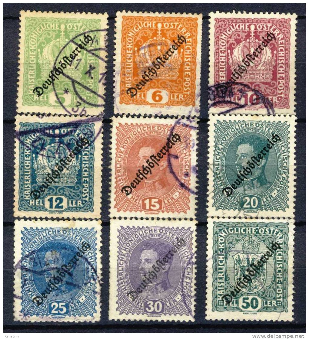 Österreich / Austria 1918, Lot Of 9 Used Stamps From The Serie, Overprint: Deutschösterreich - Gebruikt
