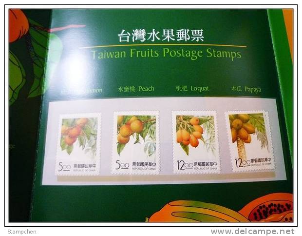 Folio Taiwan 1993 Fruit Stamps Persimmon Peach Loquat Papaya Flora - Nuevos