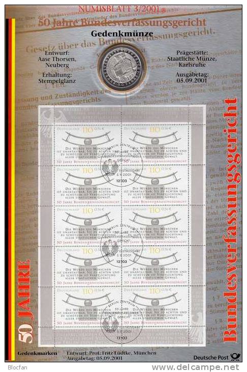 Verfassungs-Gericht Karlsruhe Deutschland Numisblatt NB 3/2001 Mit KB 2214 SST 32€ Plastik Bf Document Sheet Of Germany - Brieven En Documenten