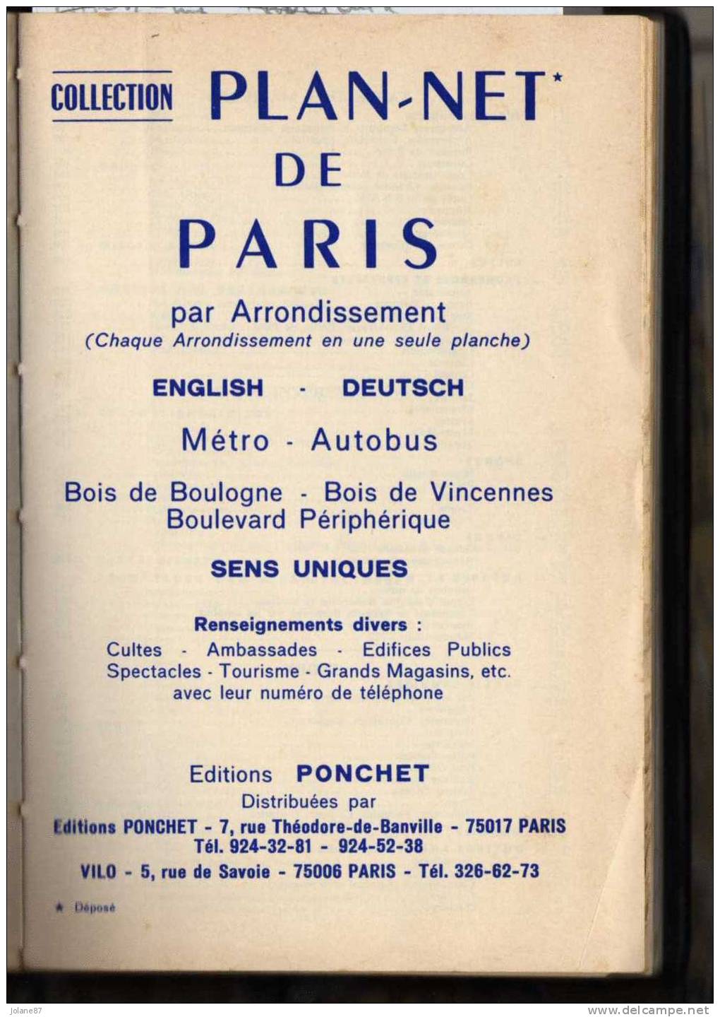 PLAN NET       -    PARIS   PAR ARRONDISSEMENT   -   ENGLISH   DEUTSCH     -   EDITION PONCHET - Europe