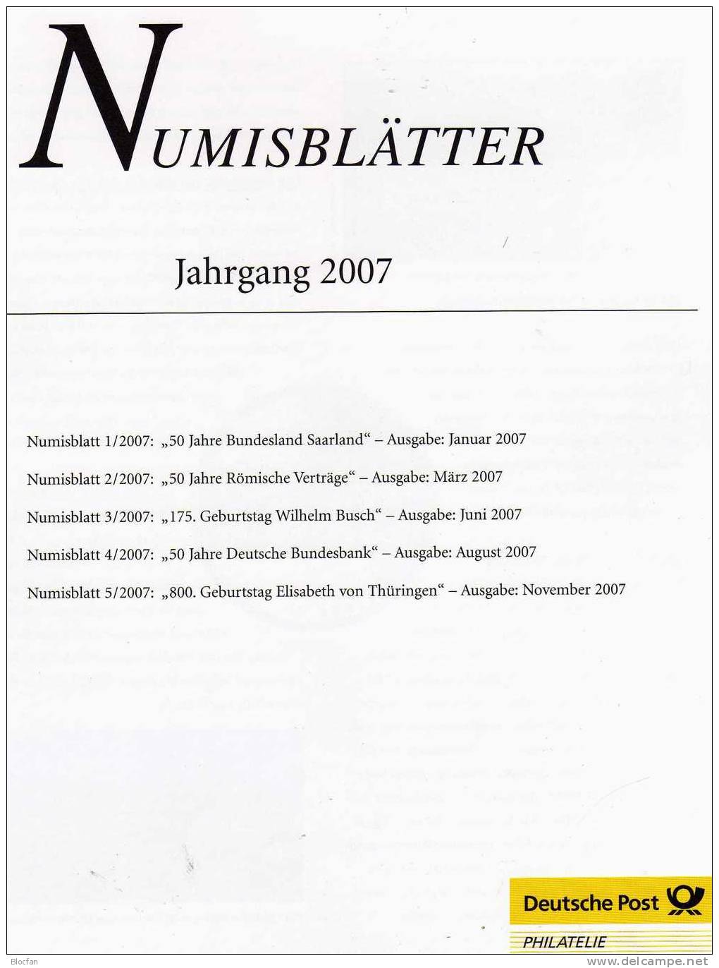 Römische Verträge Numisblatt 2/2007 F Deutschland 2593+ 10-KB SST 27€ Verträge Rom EWG EURATOM coins document of Germany