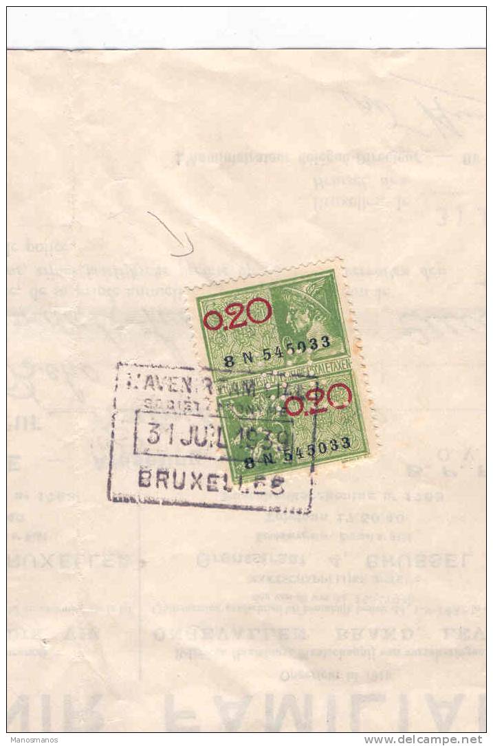 989/15 - EXPOSITION DE L'EAU LIEGE 1939 - Reçu TP 1 F PERFORE A.F. - L'Avenir Familial Bruxelles 1939 - Other & Unclassified
