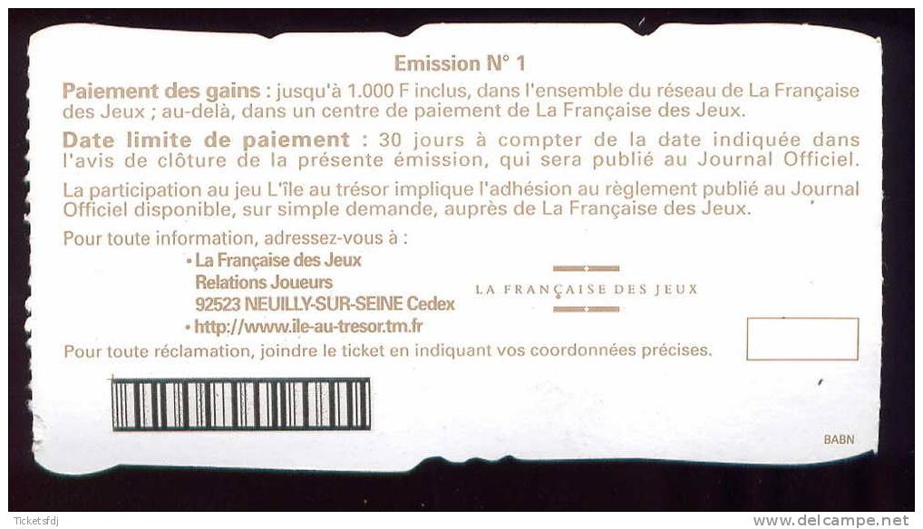 FRANCAISE DES JEUX - ILE AU TRESOR 49882 BABN 37 Mm - Trait Bleu - Billets De Loterie