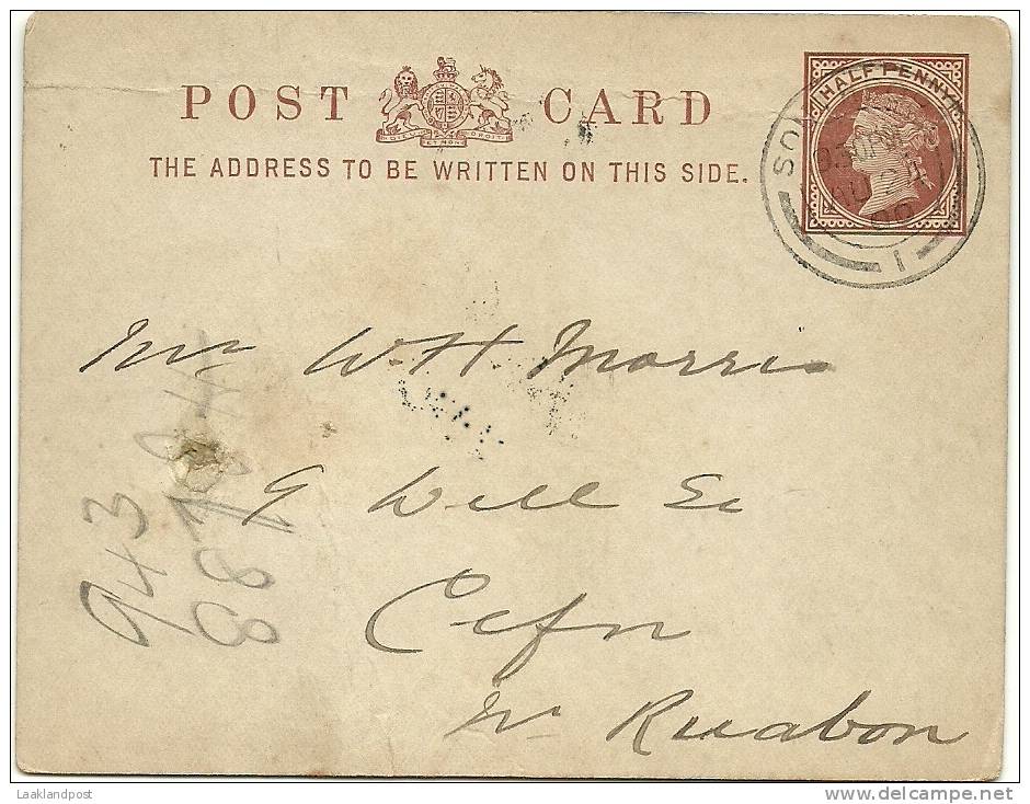 GB 1900 1/2d POSTCARD DIE III, HUGGINS CP30b, USED SOUTHPORT TO CEFN, RUABON, WITH SOUTHPORT/1 DOUBLE CIRCLE. - Postwaardestukken