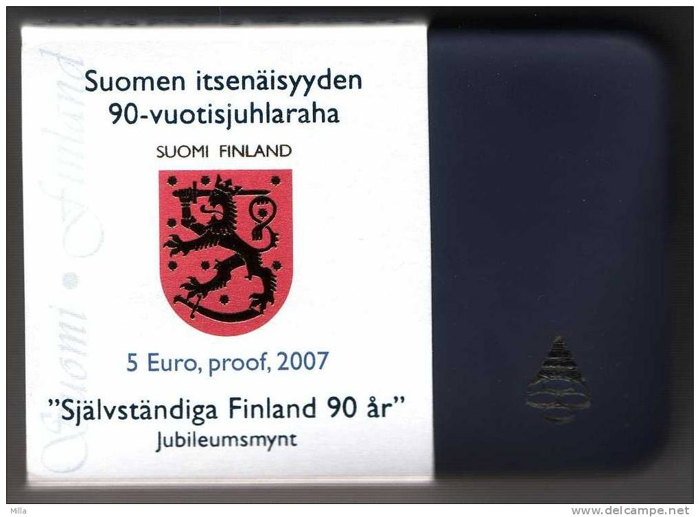 VERY RARE!! * 5€ PROOF 2007 ** INDEPENDENT 90 JARE (3 SCAN)!! WITH CERTIFICATE, PRODUSED ONLY 20000! - Finnland
