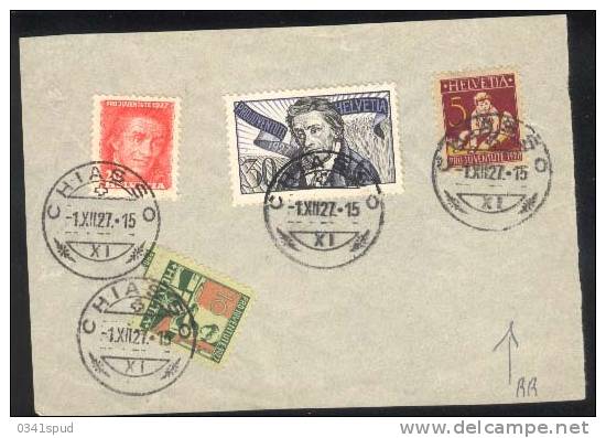 1927 Suisse  Pro Juventute  Yvert 226/229  FDC  Chiasso - Briefe U. Dokumente