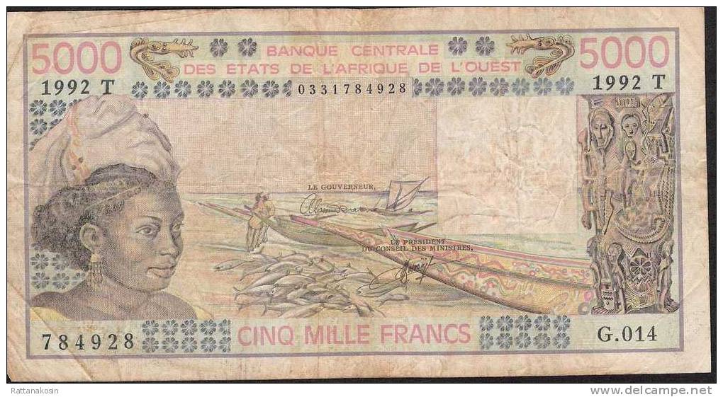 W.A.S. TOGO P808Tn 5000 FRANCS   1992 Signature 24      F-VF  NO P.h. ! - Togo