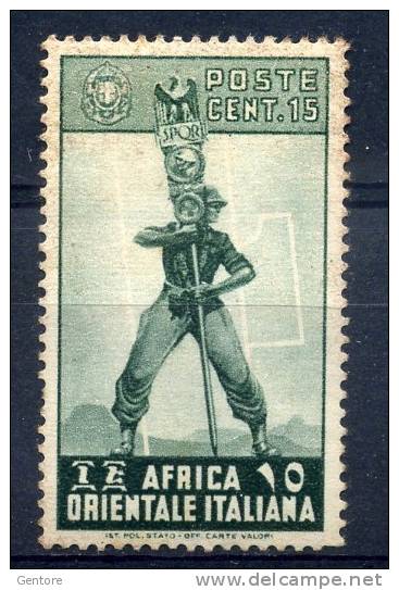 A.O.I. 1938 Various Subjects  15 Cent Cat. Sassone N° 5  MINT  HINGED - Afrique Orientale Italienne