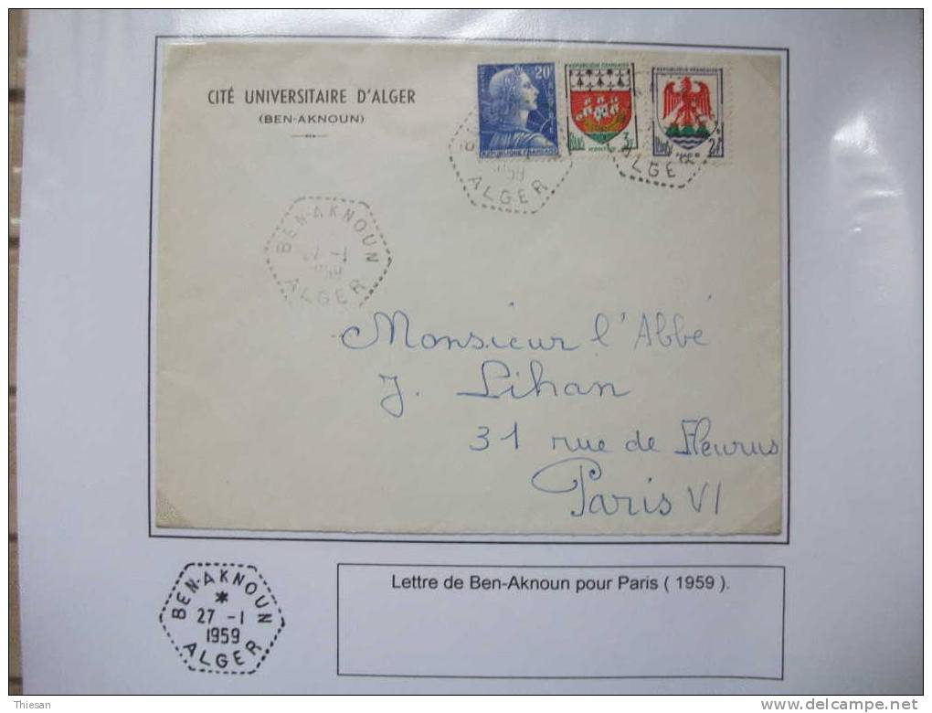 Algérie. Lettre Ben Aknoun / Alger 1959 ( Agence ) Marianne + Blason Cité Universitaire - Briefe U. Dokumente
