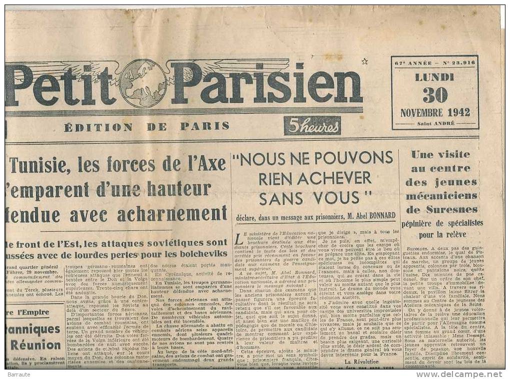 Le Petit Parisien Du 30/11/1942 " Des Troupes Britanique Débarquent à La Reunion" - Le Petit Parisien