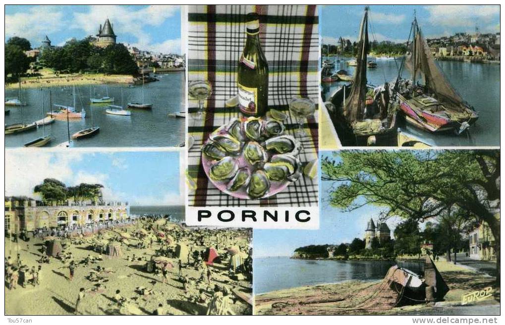 PORNIC - LOIRE ATLANTIQUE - CPSM COULEUR MULTIVUES DES ANNEES 1950/1960. - Pornic