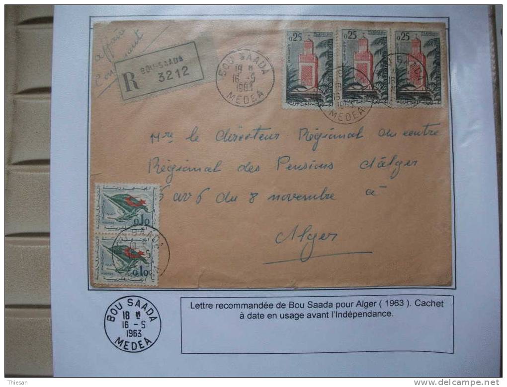 Algérie Algéria Lettre Locale Recommandée Bou Saada / Alger 1963 Registered Cover - Lettres & Documents