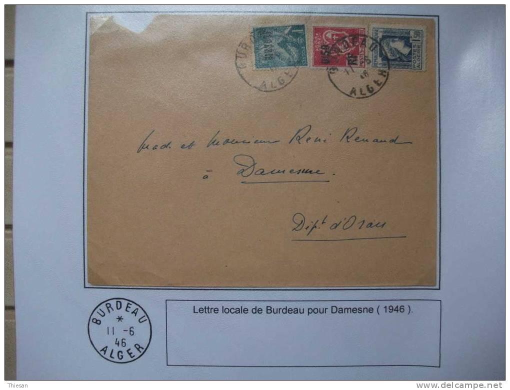 Algérie. Lettre Locale Burdeau / Alger 1946 Affranchissement Composé - Briefe U. Dokumente