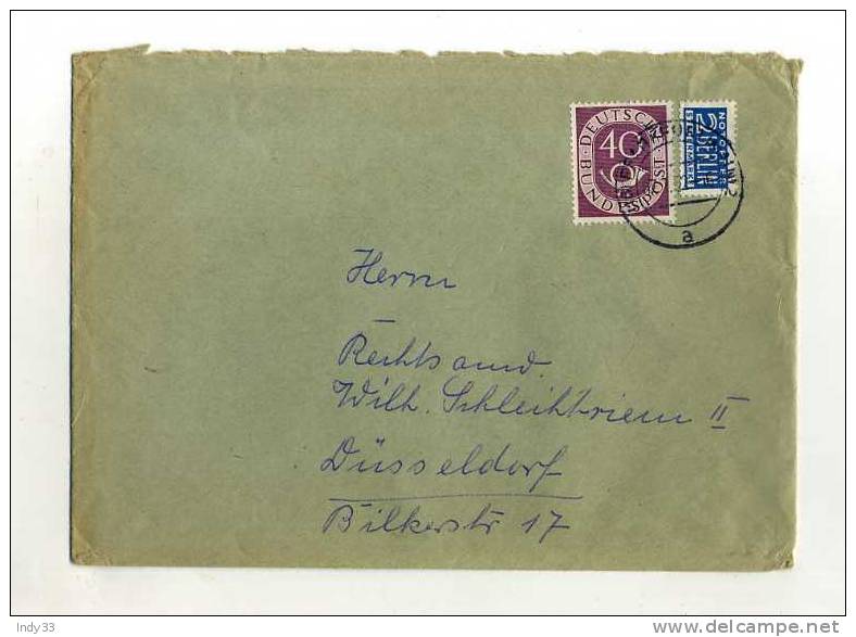 - ALLEMAGNE RFA . AFFRANCHISSEMENT COMPOSE SUR ENVELOPPE DE 1952 - Storia Postale