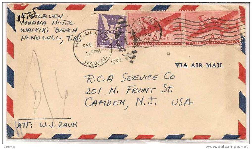 US - 3 -  VF 1945 COVER From HONOLULU To CAMDEN - Brieven En Documenten