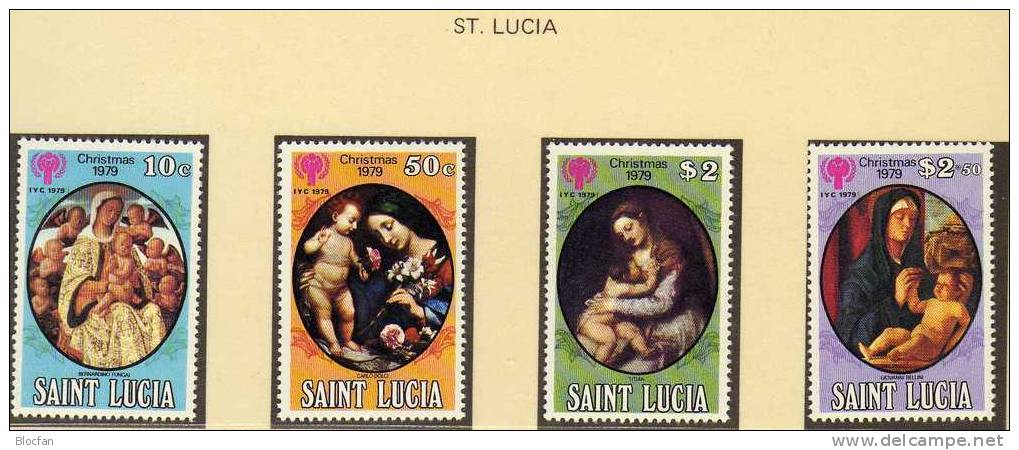 Jahr Des Kindes Weihnachten Madonnen St.Lucia 472/5+ Block 19 ** 7€ Christmas, Madonnen Gemälde Von Bernardo Fungai - St.Lucie (1979-...)