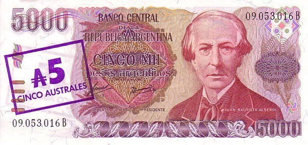ARGENTINE   5 Australes / 5 000 Pesos   Non Daté (1985)   Pick 321     ***** BILLET  NEUF ***** - Argentina
