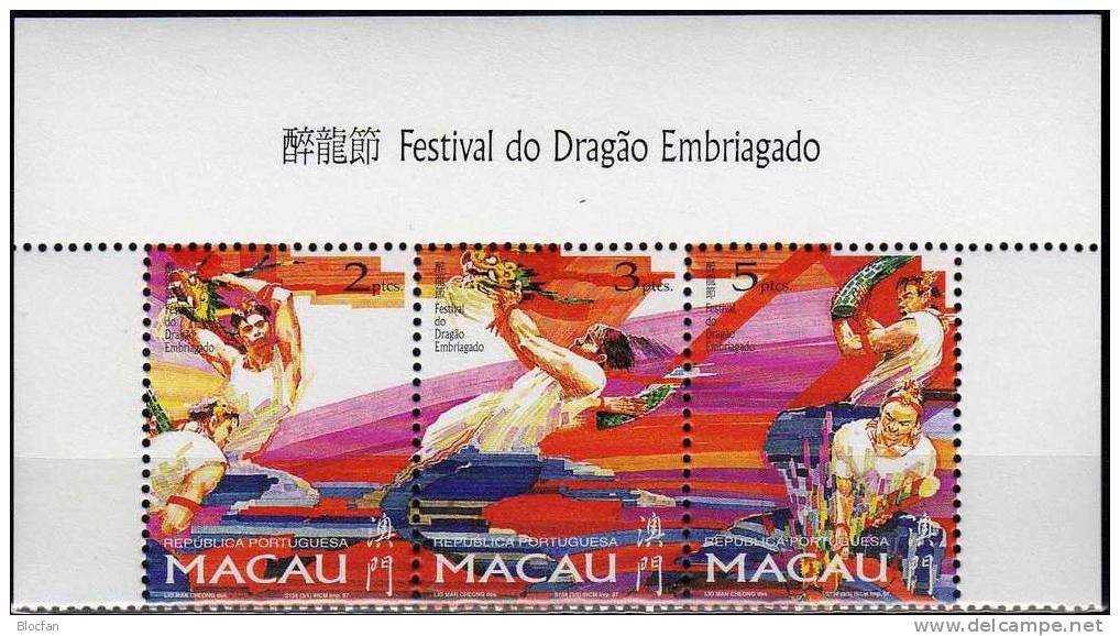 Drachenfest 1997 Macao 913/15 Im Kleinbogen ** 36€ Drachenfest Mit Tänzer Und Bändern Fahnen Feuerwerk Sheetlet Of MACAU - Blocs-feuillets